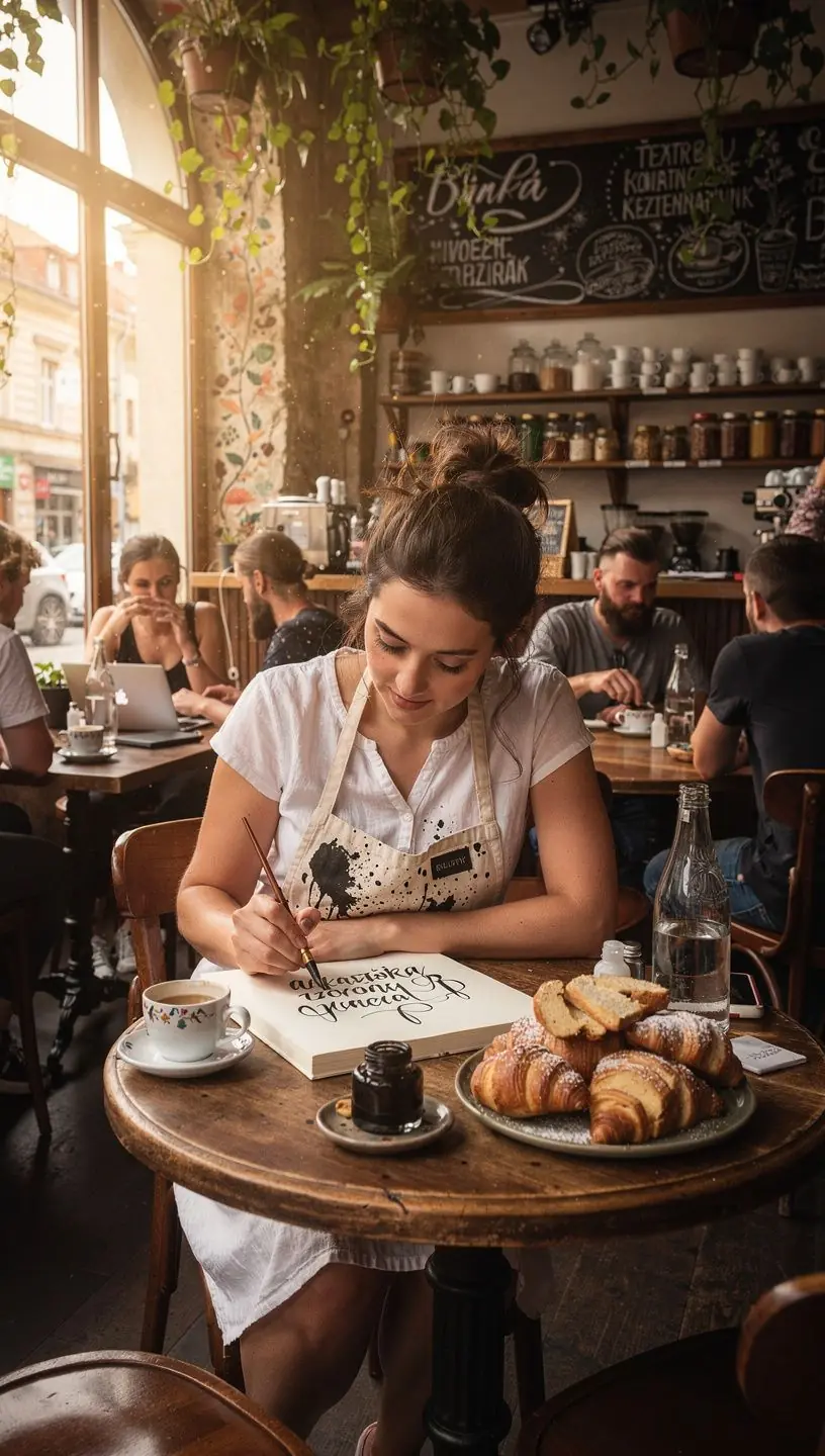 Tanulási folyamat, ahol a diák ecsettel gyakorol.