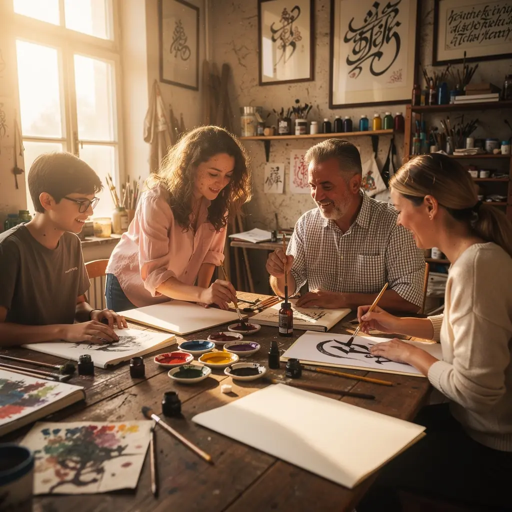 Kézzel írt betűk művészete, színes ecsetvonásokkal.