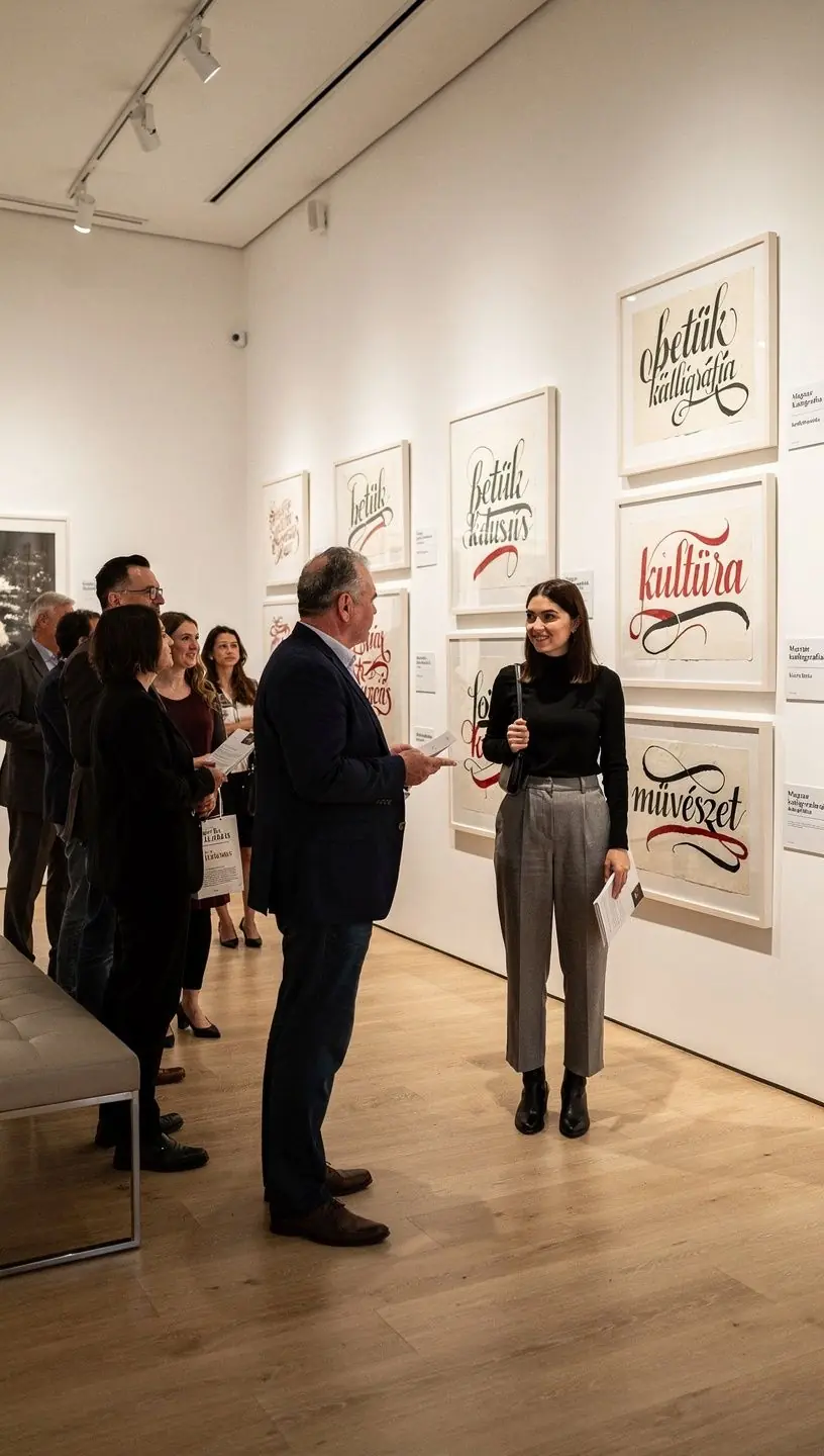 Kefés kalligráfia technikák gyakorlása különböző színű tintákkal.