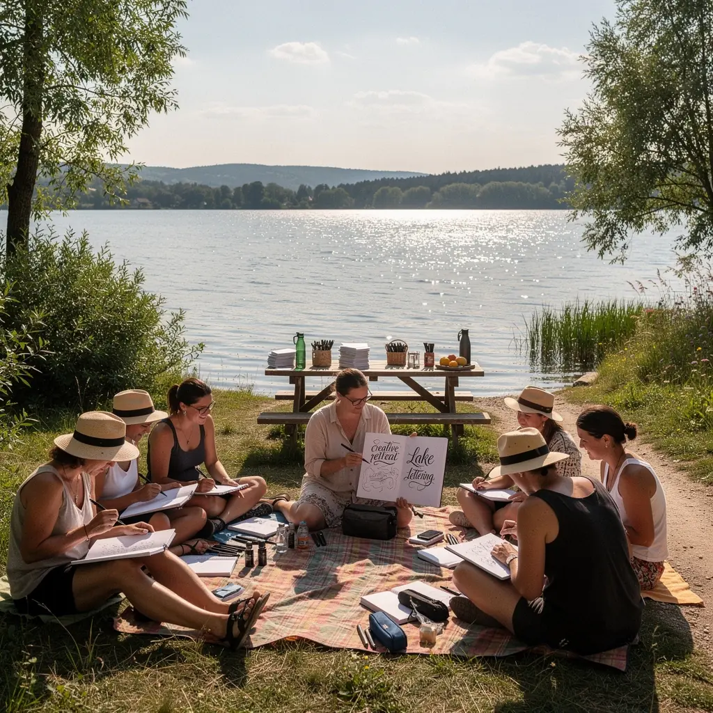 Kézzel írott betűtípusok bemutatása egy színes háttér előtt.